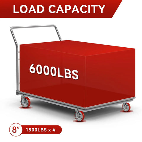 Heavy Duty Eight By Two Inch Industrial Casters Polyurethane And Steel Wheels Six Thousand Pound Capacity Built Tough For Shop Carts And Utility Dollies Rolls Easy No Sweat Swivel Lock Brakes Pack Of Four with red cart and wheels