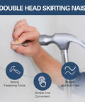 Person hammering a Built Tough Double Head Skirting Nail into a wall showcasing its strong fastening force.