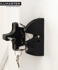 No Sweat Key Lockable Double Swinging Gate Latch Top Shelf Heavy Duty Fence Hardware For Outdoor Yards Metal Wood Vinyl With Smooth Operation And Rustproof Black Build on white fence post