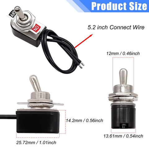 Two Pack SPST Toggle Switches Latching On Off Two Position Rocker Arm 6A AC125V And 10A DC12V With Beefy Wire Leads KNS 1 Style