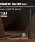 4 In 1 Pen Light And Writing Tool, 120 Lumen USB C Rechargeable EDC Pen With Green Beam on charging base
