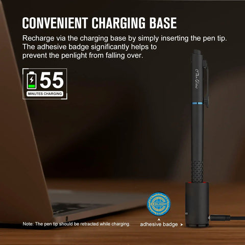 4 In 1 Pen Light And Writing Tool, 120 Lumen USB C Rechargeable EDC Pen With Green Beam on charging base