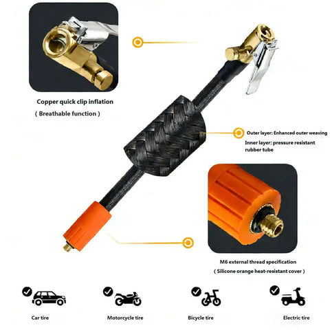 Heavy Duty Air Pump Hose Connector With Locking Air Chuck For Std Tire Valves And Fine Thread Tire Inflator Hose Adapter Fits Car Motorcycle Bike For Rescue Work With Screw Clamp Flex Ranging 16Cm To 100Cm For Quick Fixes Any Time Keep Your Ride Safe, braided hose