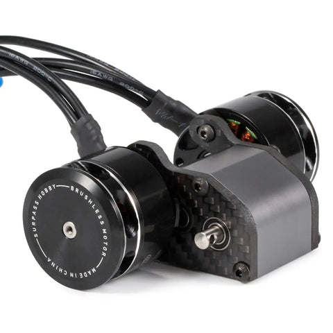 Ultra Light Dual Motor Transmission Dig Overdrive Gearbox with Slipper Pad, carbon fiber motor plate, for 1/10 RC crawlers, side view