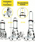 No Sweat Heavy Lifter And Smooth Operator Stair Climbing Cart featuring adjustable handles and six wheel base with compact folding design.