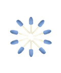 Ten Piece Blue Bullet Mounted Stone Point Grinding Abrasive Set, Eight Millimeter Head With One Eighth Inch Shank, 120 Grit, arranged in circle