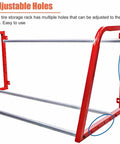 Adjustable holes in Heavy Duty Wall Mounted Tire Storage Rack For Garage Workshop Hella Solid Cold Rolled Steel Adjustable Multi Tire Organizer.