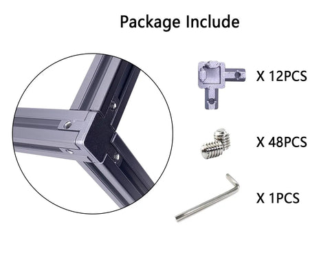12 Sets 2020 Aluminum Extrusion Hardware Kit With 3 Way Brackets And Screws Includes 50 Pcs Set Screws And Wrench Silver Finish