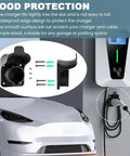 Premium Wall Mount EV Charger Holder Built For SAE J1772 AC Charging Cable Setup showing installation with screws and charger slot.