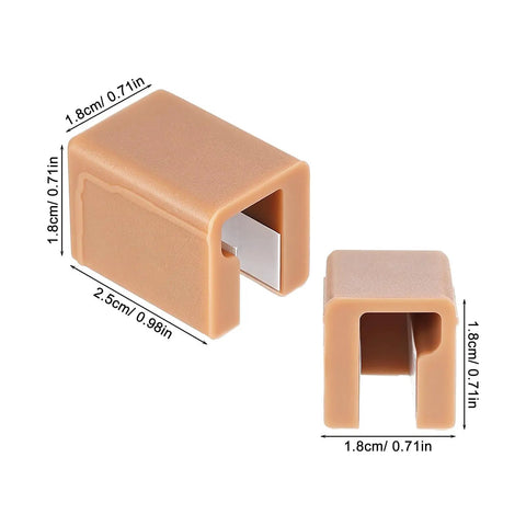 Close-up of two Six Piece Silicone L Shaped Corner Protectors For Cabinet And Wardrobe Handles With Strong Adhesive in coffee color.
