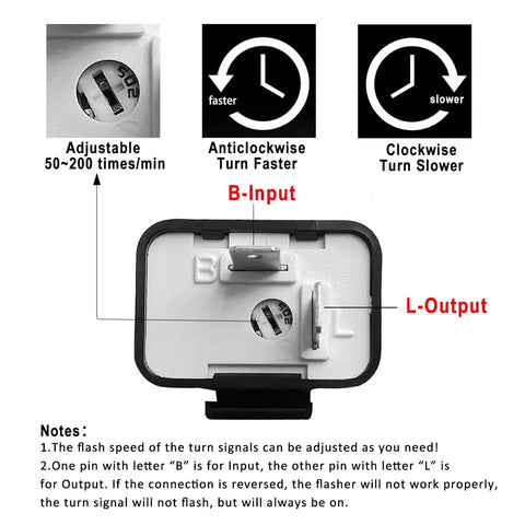 Universal 2 Pin LED Flasher Relay For 12V Vehicles Plug And Play Waterproof And Durable Works With LED And Standard Bulbs Adjustable Flash Rate From 50 To 200 Times Per Minute Super Easy Install, 2-pin relay with B input and L output