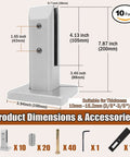 Square 304 Stainless Steel Glass Floor Spigots Deck Railing Clamps Adjustable For Ten To Fifteen Millimeter Frames Hella Solid Pool Staircase Mounts Slick Silver dimensions with measurements displayed.