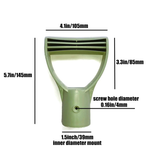 Replacement Handle For Shovels And Spades With Grippy Ribbed D Shaped Grip 39mm Inner Diameter Mount One Screw Hole dimensions