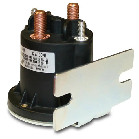 Heavy Duty 12V DC Contactor Straight Swap For Ford Lincoln Mercury viewed from the side, showcasing terminals and mounting bracket.