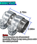 2 Inch Automotive Exhaust Pipe Band Clamp Made from 409 Stainless Steel for a Rock Solid Hold, showing dimensions 3.75x2 inches.