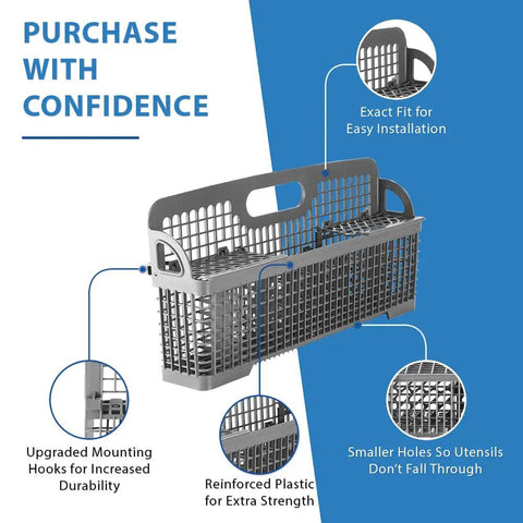 Lifetime Replacement Silverware Basket For Whirlpool And Kenmore Dishwashers highlighted features, including easy install and durable design.