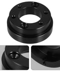 Racing Car Wheel Adapter Plate Riser Tool For Enhanced Control In Various Racing Cars in black, showing bolt holes and design details.