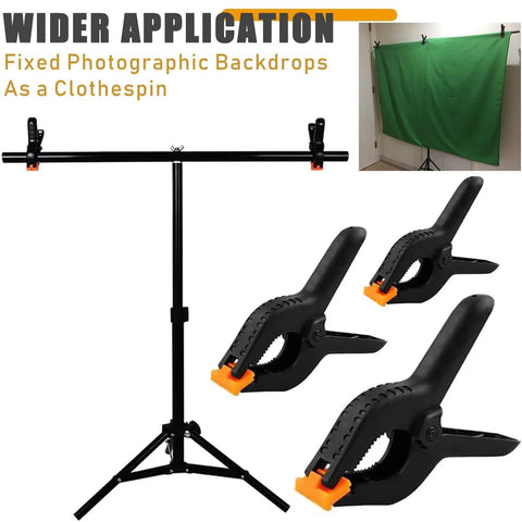 Heavy Duty 4.5-Inch Spring Clamps 20 Pack Pro Grade Nylon Construction With Removable Orange Jaw Pads used on backdrop stand