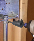Power Conduit Reamer Tool Kit Beefy Pro Grade with drill reaming metal conduit in electrical box