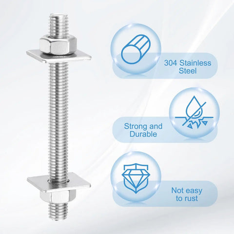 M10 450mm Fully Threaded Rod 201 Stainless Steel Right Hand Thread Bar With Nut And Square Washer in industrial setting