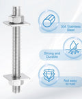 Twin Pack M6 X 500mm Fully Threaded Rods 201 Stainless Steel Right Hand Threads With Nuts And Square Washers Close-up