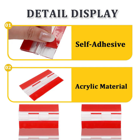 4 Pack Self-Adhesive Clear Acrylic Hinges 65x40mm Transparent Folding Plastic Hinges with red adhesive strip details