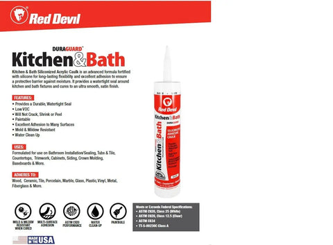 Silicone Acrylic Caulk And Sealant For Kitchen Bathroom And Windows 100 Percent Waterproof Paintable With Duraguard White 5.5 Oz