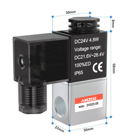 One Quarter Inch NPT DC 24V Solenoid Valve Two Way Normally Closed Electric Valve With Junction Box Model 2V02508, side view