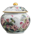 Hand-Painted Floral Ceramic Tea Canister With Legit Airtight Seal For Loose Tea, Coffee Beans, And Pantry Staples, round porcelain jar