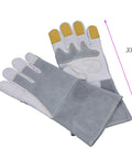 Heavy Duty Suede Leather Welding Gloves And Sleeves, 33cm length, flameproof design for hot cast iron handling.