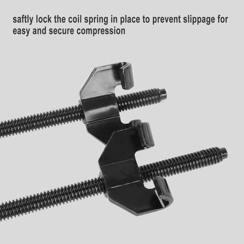 Beefy Heavy Duty Auto Strut Coil Spring Compressor Tool Set With 15 Inch Jaw close-up of drop-forged jaws and lead screws