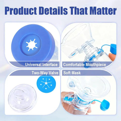 Adult Inhaler Spacer With Soft Silicone Mask For Easy Breathing At Home Or On The Go Comfortable Face Seal That Fits Most Metered Dose Inhalers FSA HSA Eligible Simple To Use And Travel Ready showing product details