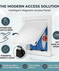 Heavy Duty Galvanized Steel Access Panel For Drywall with magnetic locks, 120° opening, showcasing clean installation for plumbing access.