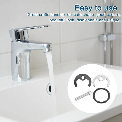 Faucet Fixing Bracket Kit With Horseshoe Single Hole Circlip Washer no sweat leak-proof faucet repair shown with a running faucet.