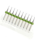 10 Piece Tungsten Carbide Drill Bits Set For Pro Grade Precision PCB And Electronics Prototyping, neatly arranged in holder