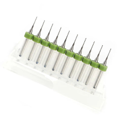 10 Piece Tungsten Carbide Drill Bits Set For Pro Grade Precision PCB And Electronics Prototyping, neatly arranged in holder