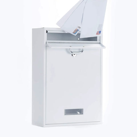 Wall Mounted Locking Vertical Dropbox Mailbox White Finish Large Safe And Secure Steel Construction Heavy Duty Porch Pirate Safe Galvanized Steel Easy Mount