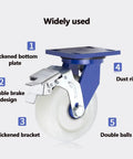 Heavy Duty Industrial Caster Wheels Set Of 4 For 4in 5in 6in 8in Carts And Furniture Dual Locking Nylon Plate close-up with labels