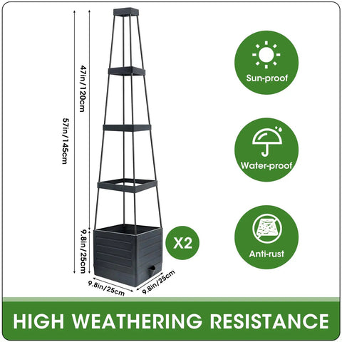 Raised Garden Bed Tomato Planter With Trellis, Self Watering System, 57 Inch Tomato Cages with dimensions and weather resistance