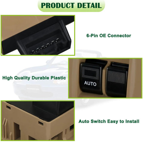 Center Console Auto Power Window Switch Tan Ride-Ready For Mazda Miata MX-5 1998 1999 2000 Up Down Function Direct Fit Replacement