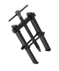 Heavy Duty Adjustable Two Jaw Bearing Puller, Carbon Steel Straight Type Gear Extractor For Auto Repair And Pump Pulley Removal, Heat Treated Mandrel, No Sweat Garage Essential from the side showing adjustable jaws.