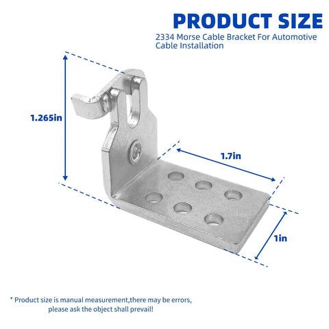Universal Throttle Cable Bracket And Clamp For Marine And Auto Use, Built Tough Metal Mount That Fits TRANSDAPT 2334 Bracket And Dometic Boat Clip Assembly, Measures 1.82 Inch By 1 Inch By 1.22 Inch, Heavy Duty. 2334 Morse cable bracket size diagram with 1.7in x 1in x 1.265in measurements