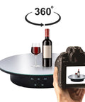 Electric Motorized Rotating Display Stand With Remote Control, 360 Degree Turntable for photography, wine bottle and glass on platform.