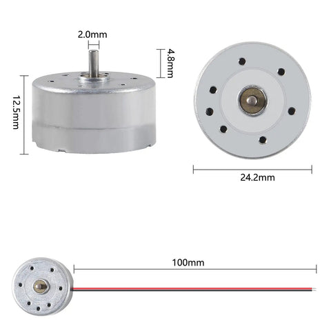 Ten Pack Mini DC Generator Motors 3V to 12V for DIY Projects dimension details shown