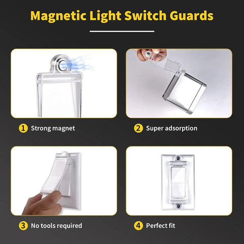 Light Switch Guard Cover For Flat Modern Rocker And Paddle Switches Clear 4 Pack Kid Safe Shield, magnetic plastic cover