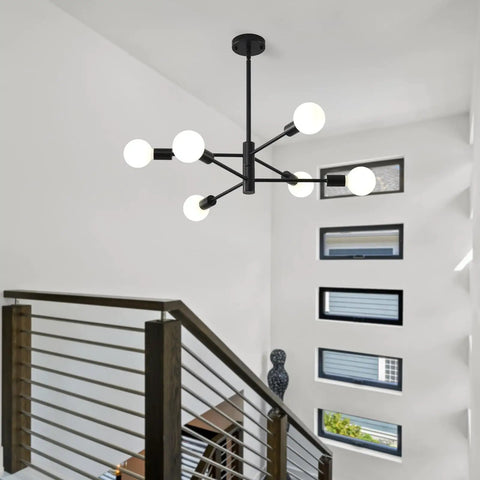 Black Sputnik Ceiling Light 6 Light Chandelier With Adjustable Height For Dining Room Kitchen Island Modern Industrial Mid Century Lighting Fixture Farmhouse Style That Feels Lit