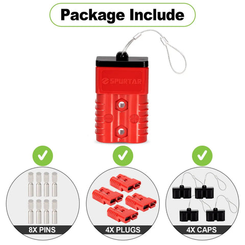 Heavy Duty Battery Quick Connect Disconnect Kit 175 Amp 12 To 36V 1/0 AWG Red 4 Pack For Winches Trailers And Electrical Equipment Fast Easy Power Connection And Disconnection, package contents