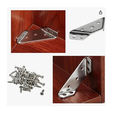 Heavy Duty Trapezoid Corner Brackets For Shelving And Cupboards Beefed Up Steel Angle Support Clips with installation screws.