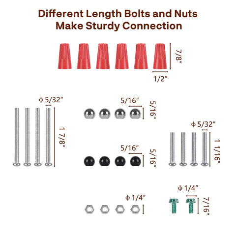 Different length bolts and nuts from Two Pack Universal Light Fixture Mount Brackets for secure connections during installation.