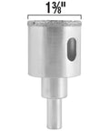 QEP 1-3/8 in diamond hole saw with water delivery system, side view, silver metal tool